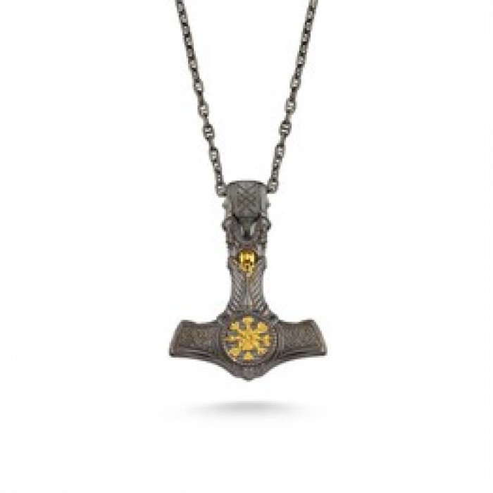 Oxidized Gold and Gilded Ax Silver Necklace